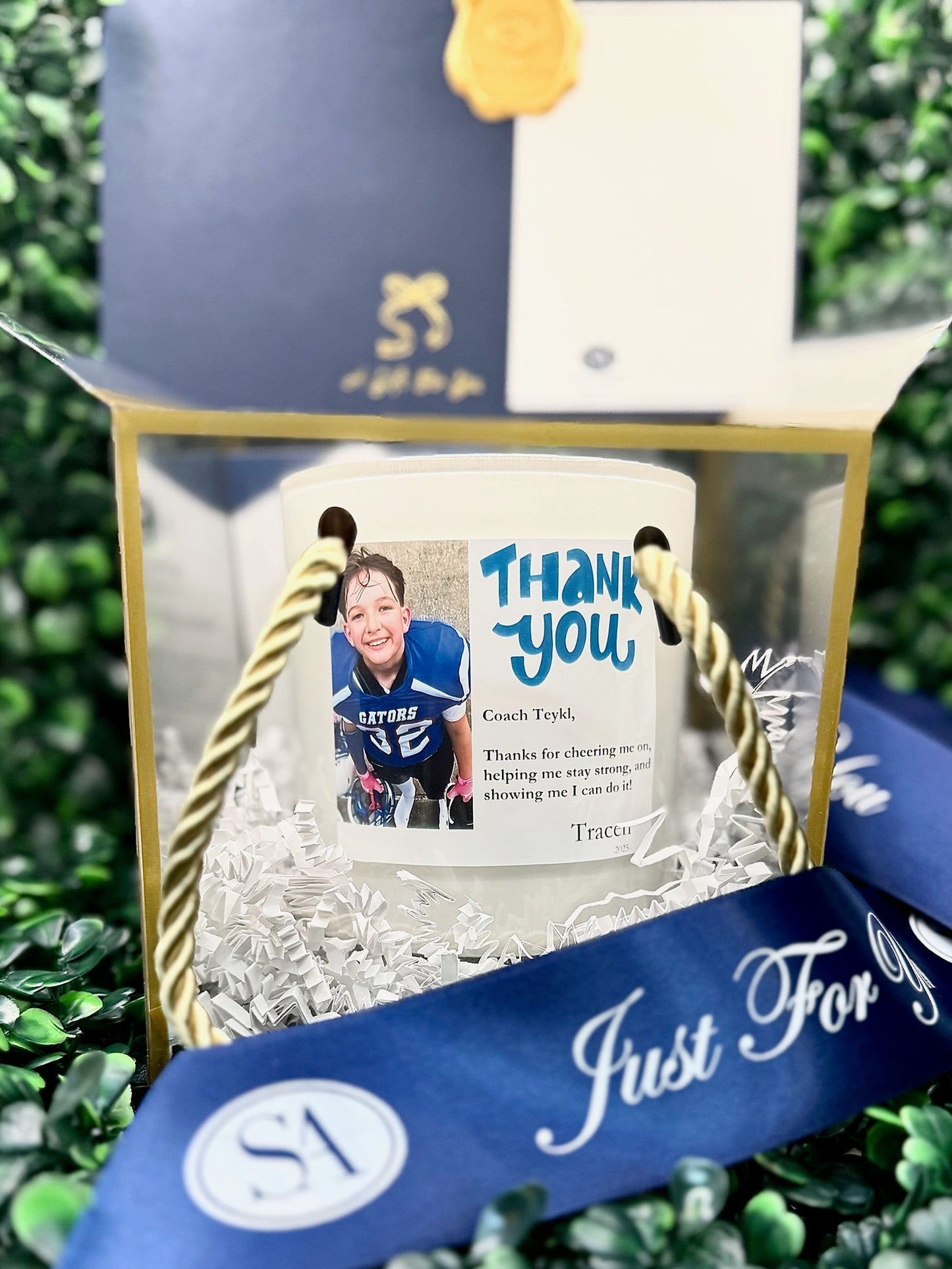 Thank You with Photo (Blue) – Personalized Teacher Gift Candle