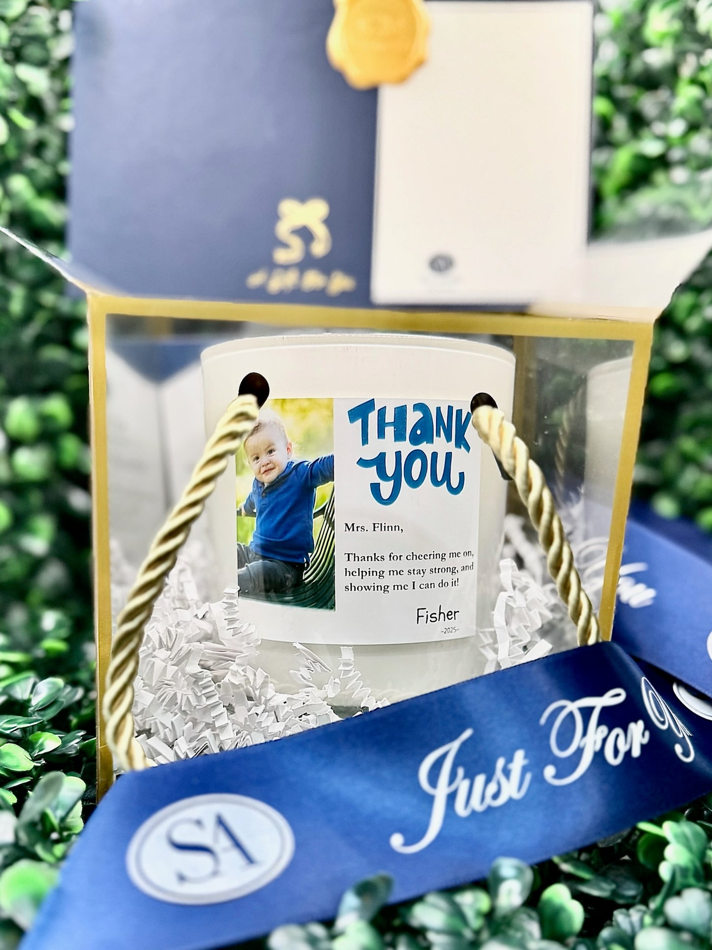 Thank You with Photo (Blue) – Personalized Teacher Gift Candle