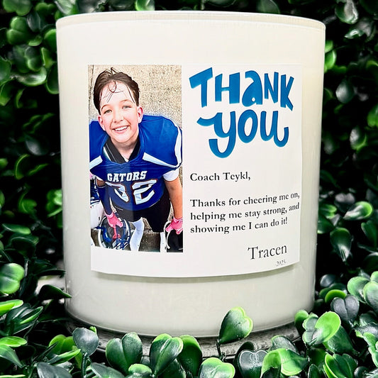 Thank You with Photo (Blue) – Personalized Teacher Gift Candle