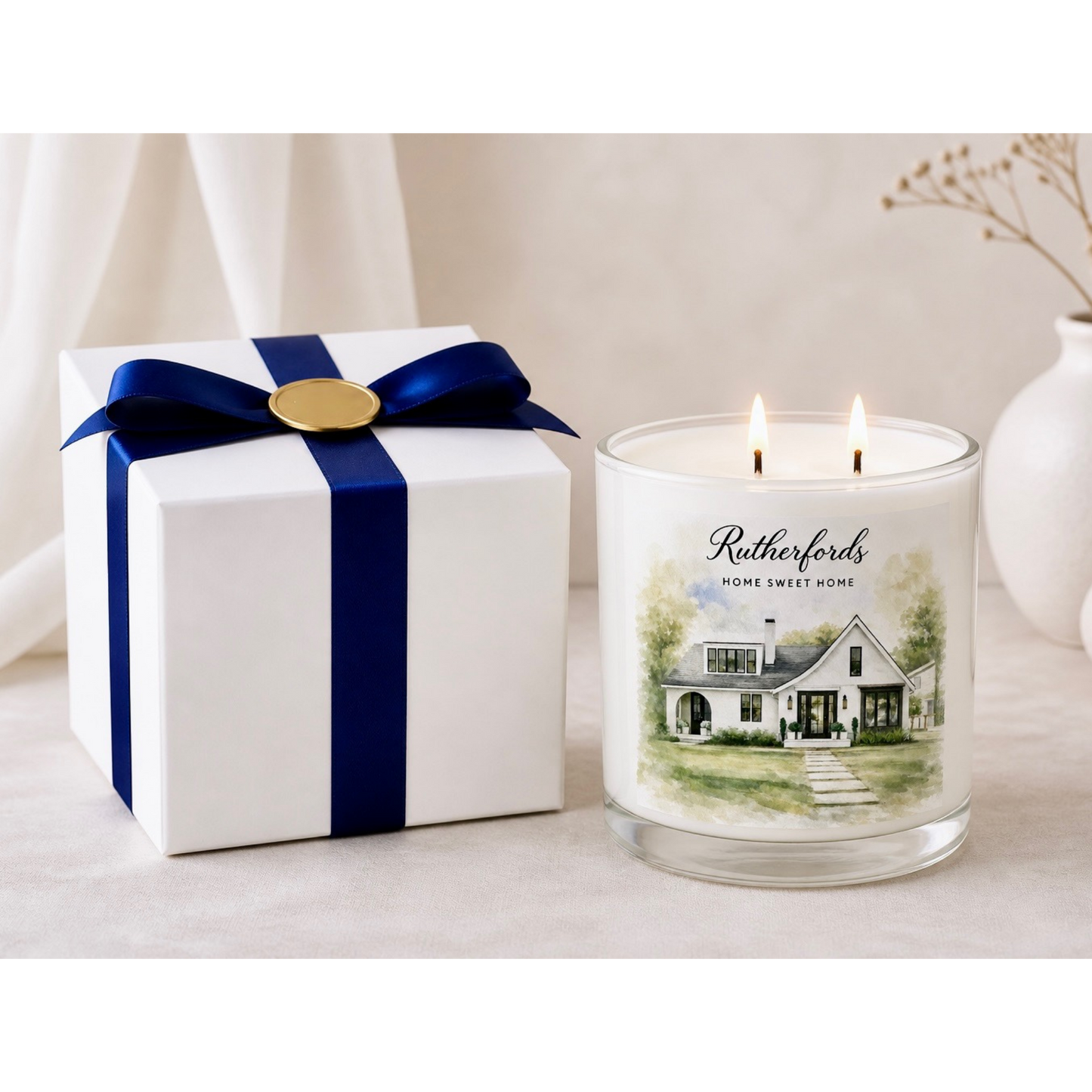 Custom Watercolor Home Candle