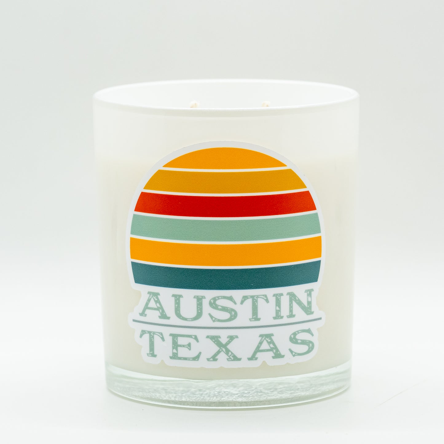Decal on White Frosted Candle