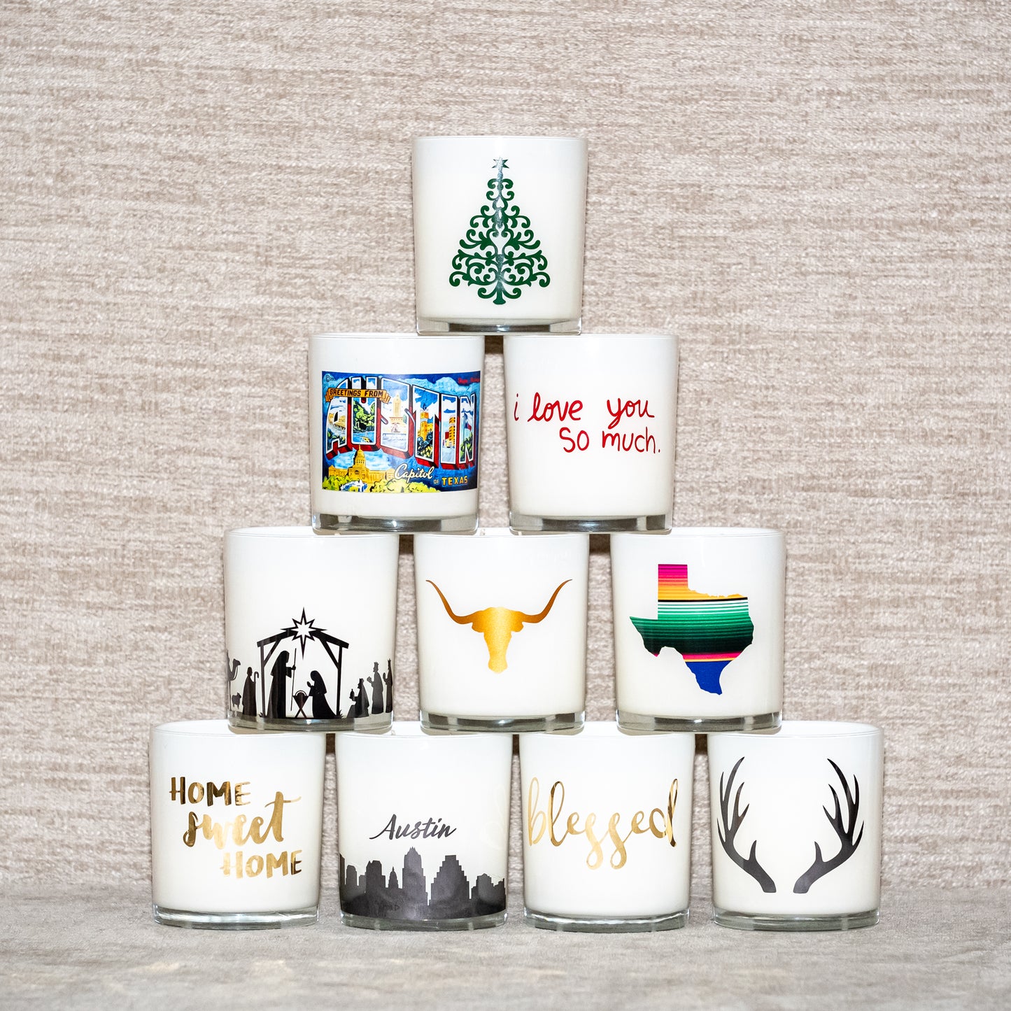 Decal on White Frosted Candle