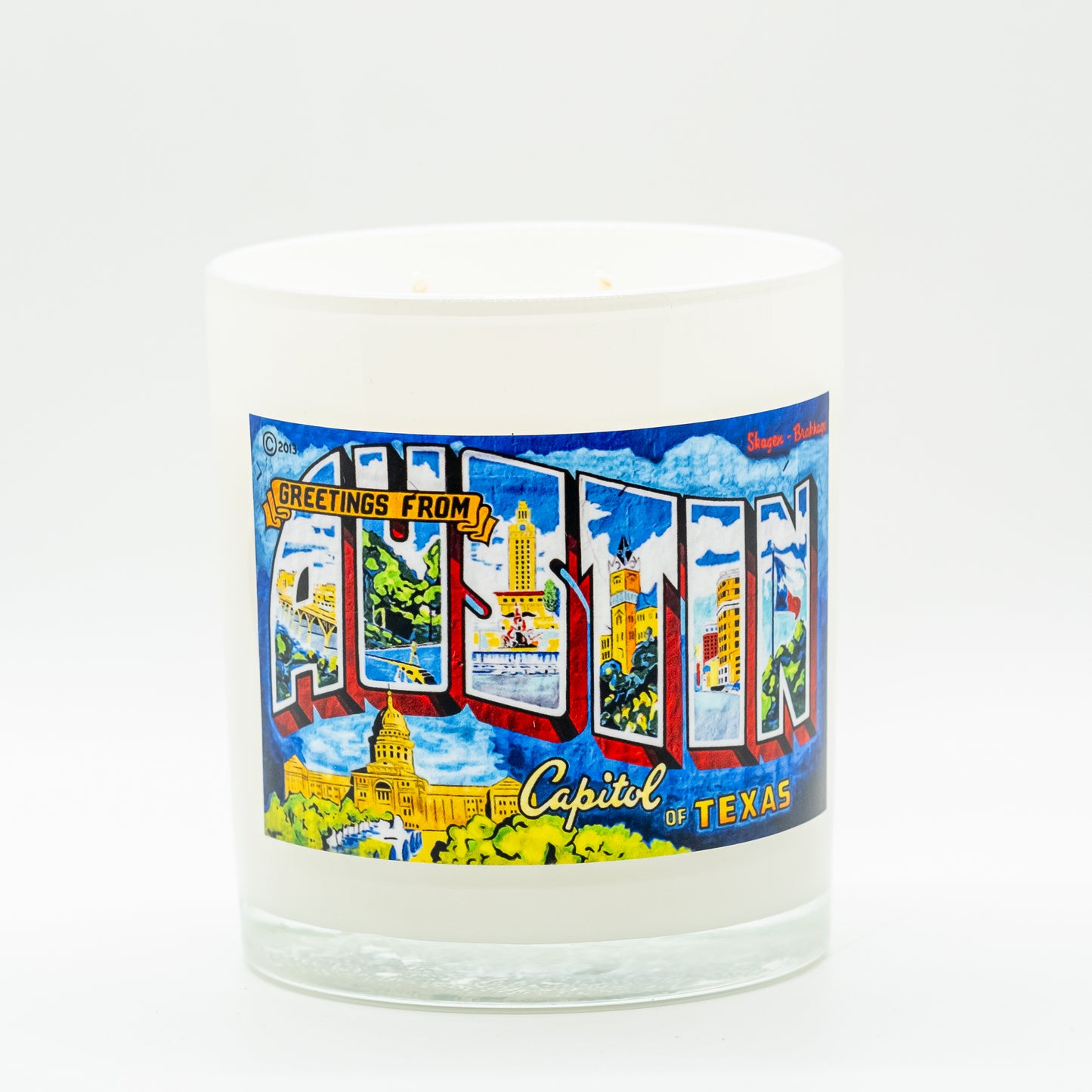 Decal on White Frosted Candle