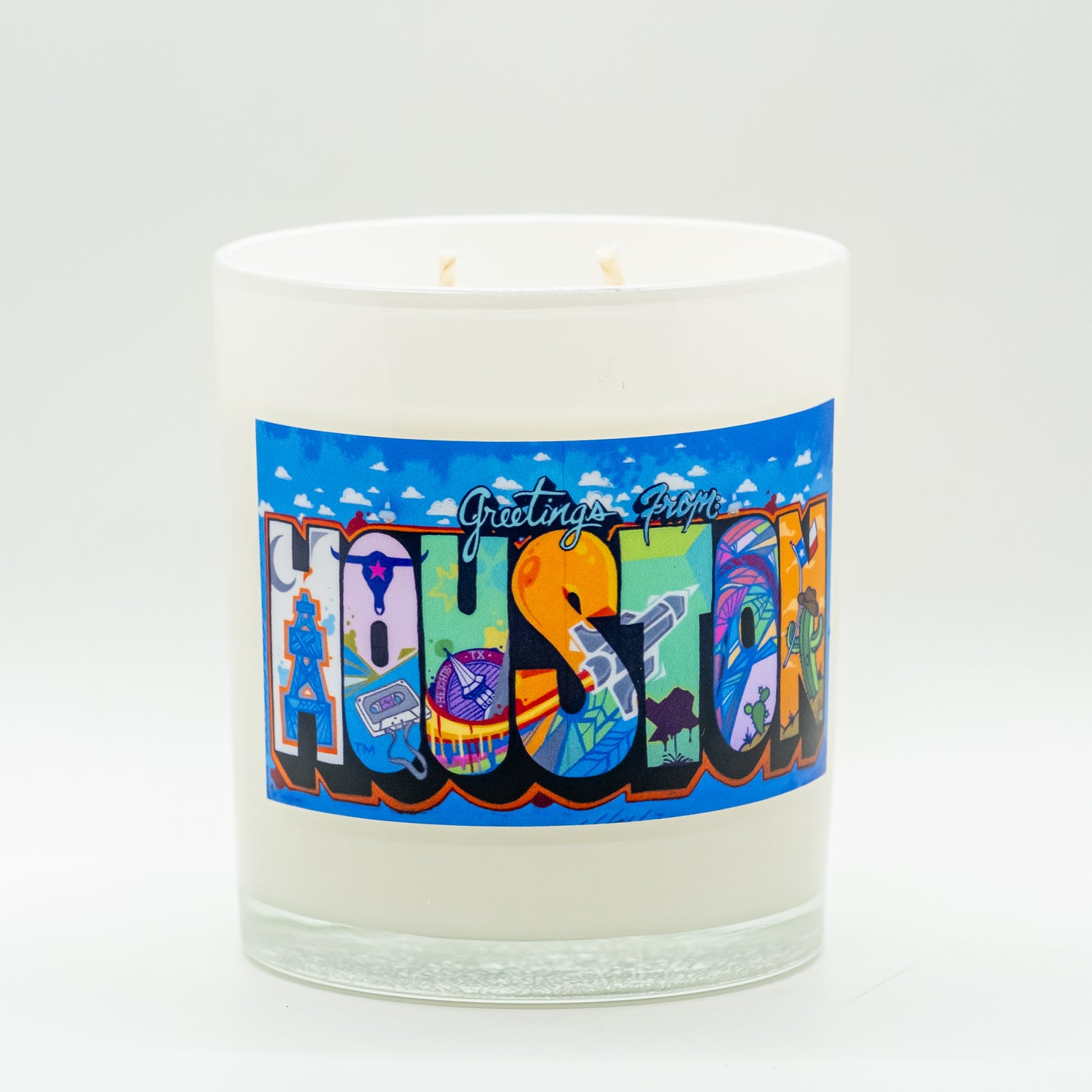Decal on White Frosted Candle