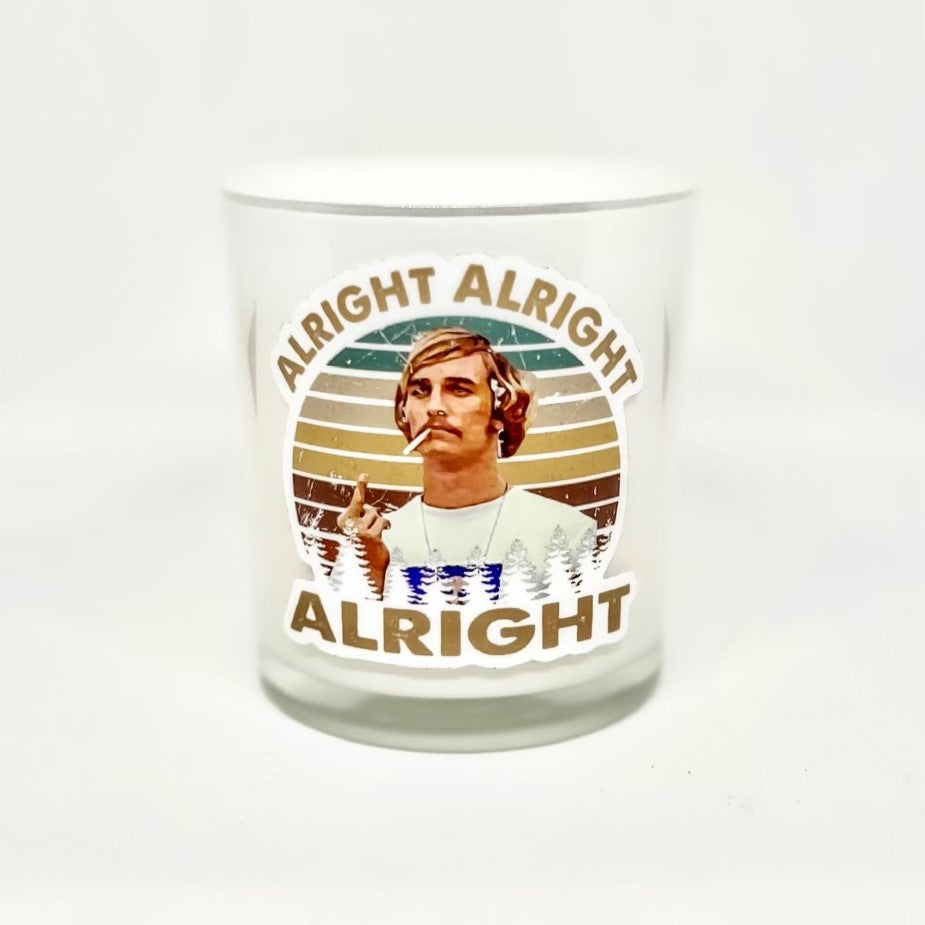 Decal on White Frosted Candle