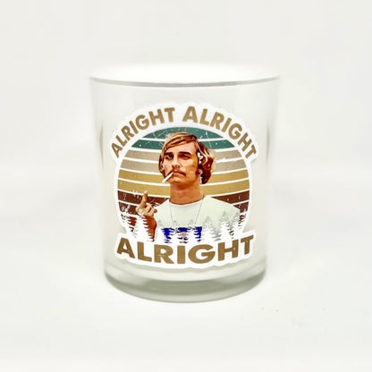 Decal on White Frosted Candle