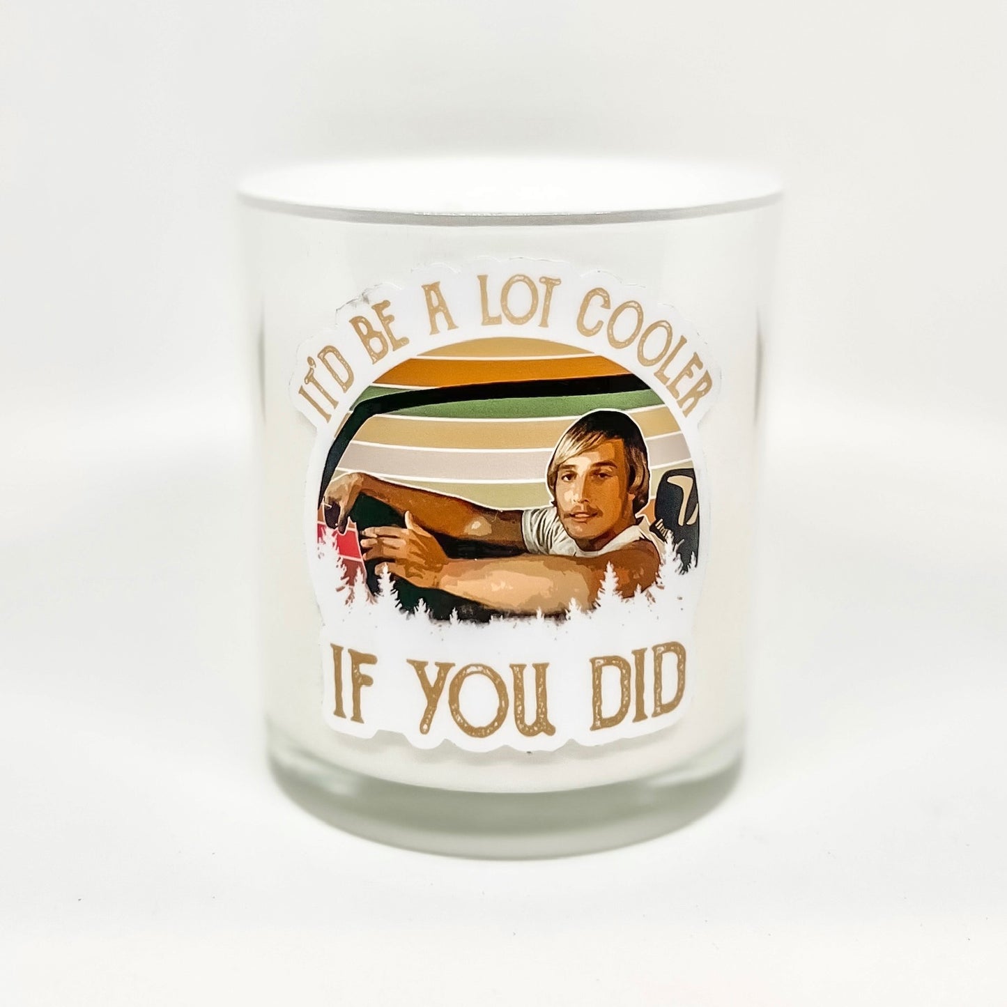 Decal on White Frosted Candle