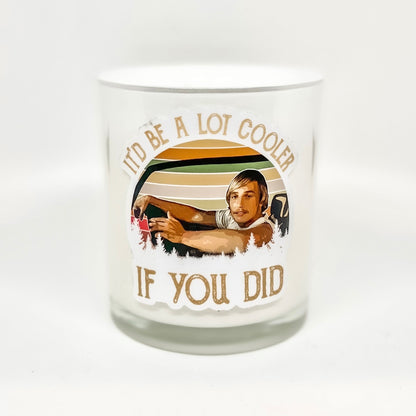 Decal on White Frosted Candle