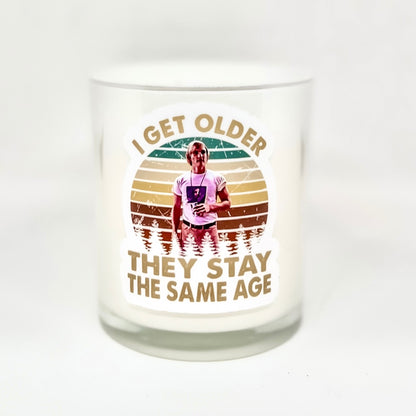Decal on White Frosted Candle